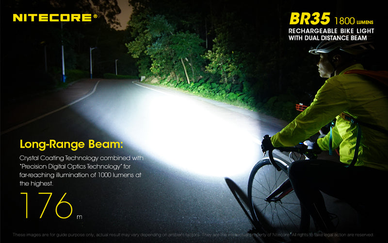 Nitecore BR35 1800 lumens Rechargeable Bike Light with Dual Distance Beam with long range beam.