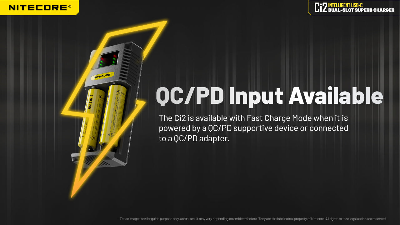Nitecore Ci2 Intelligent USB C Dual Slot Chargerhas QC / PD Input Available.