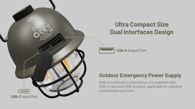 Nitecore LR40 Multifunctional USB C Rechargeable  Camping Lantern with ultra compact size and dual interface design.