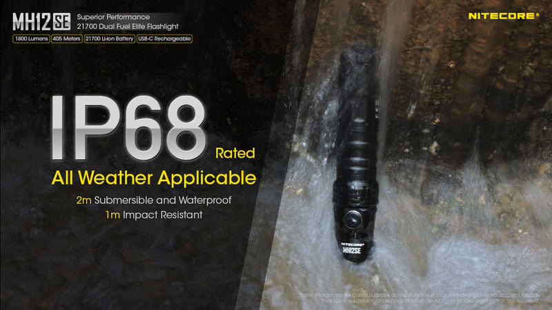 Nitecore MH12SE Superior Performance 21700 Dual Fuel Elite Flashlight. with ip68 rated all weather applicable
