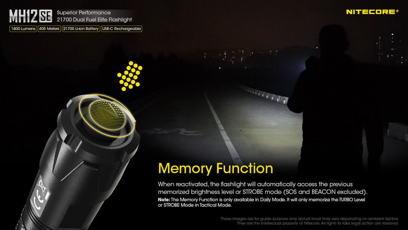Nitecore MH12SE Superior Performance 21700 Dual Fuel Elite Flashlight. with memory function.