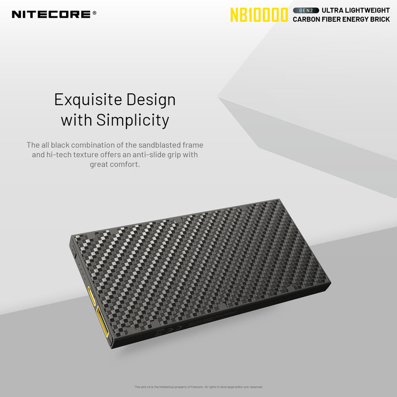 Nitecore GEN2 NB10000 ultralight weight carbon fiber energy brick with exquisite design with simplicity.