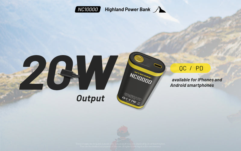 Nitecore NC10000 Highland Power Bank with 20 W output.