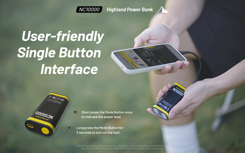 Nitecore NC10000 Highland Power Bank with user friendly single button interface.