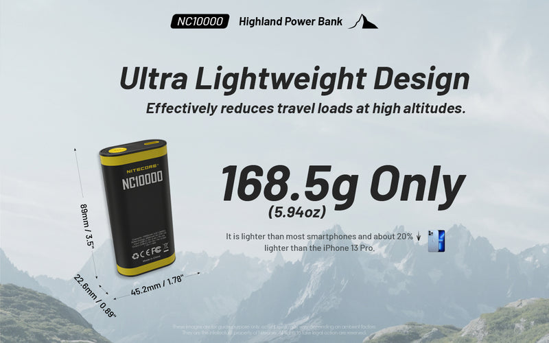 Nitecore NC10000 Highland Power Bank with ultralight weight design.