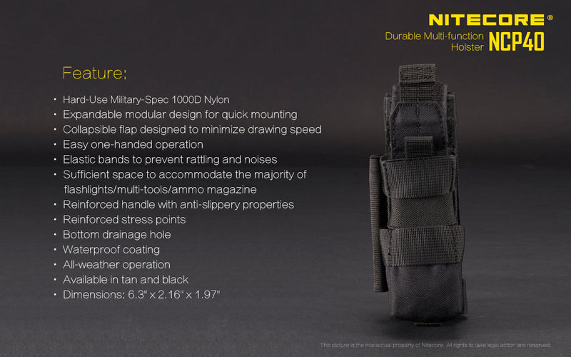 Nitecore NCP40 Holster Durable Multi Function Holster with features.