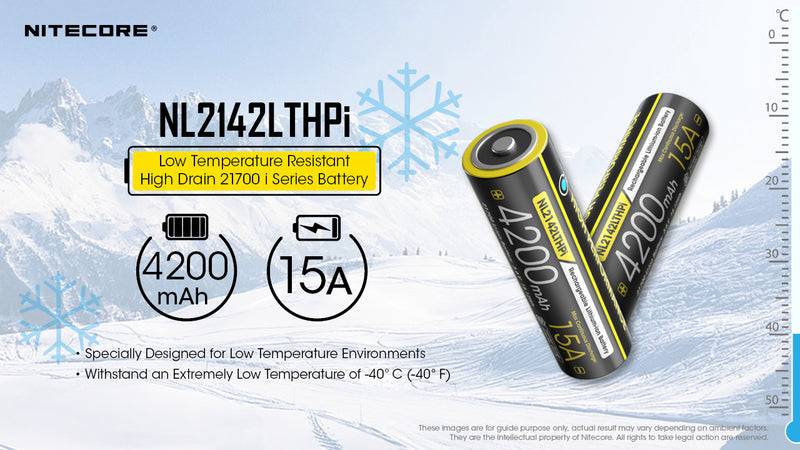 Nitecore NL2142LTHPi low temperature resistant high drain 21700 i series battery.