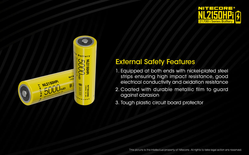 Nitecore NL2150HPi 21700 i Series Battery with external safety features