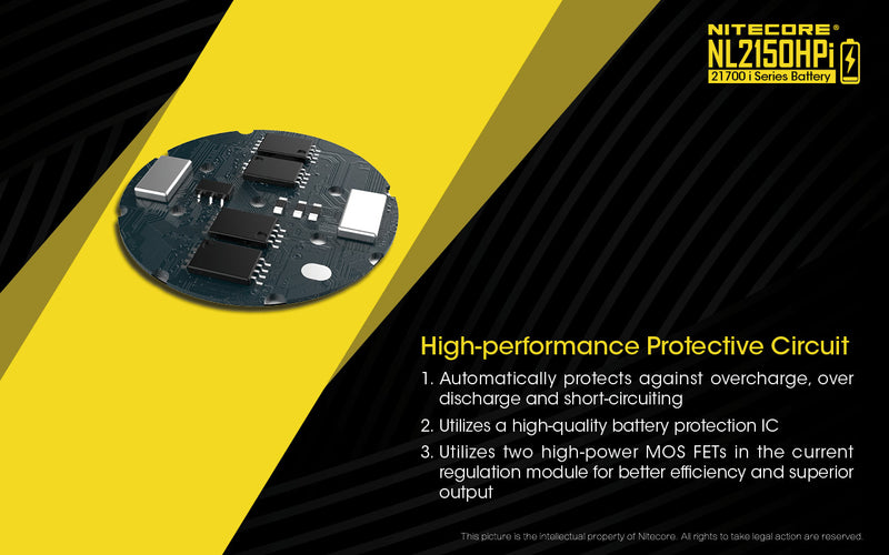 Nitecore NL2150HPi 21700 i Series Battery with high performance protective circuit.
