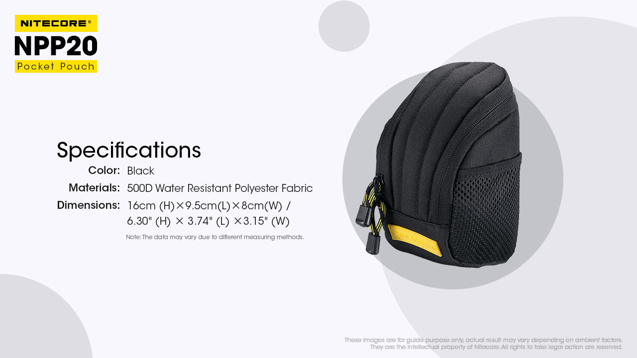 Nitecore NPP20 Pocket Pouch with sprcifications.