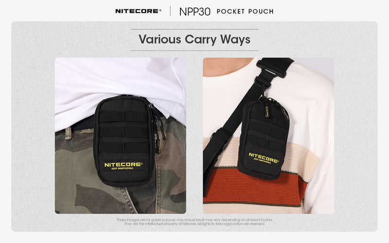 Nitecore NDP30 Pocket Pouch with various carry ways.