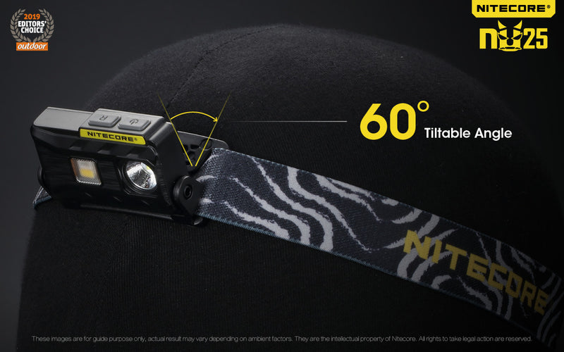 Nitecore NU25 360 Lumens USB Rechargeable Headlamp with 60 degrees tiltable angle