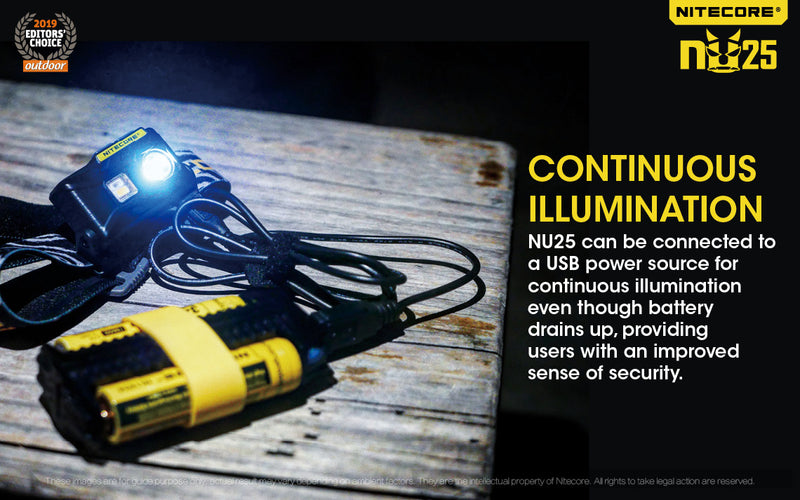 Nitecore NU25 360 Lumens USB Rechargeable Headlamp with continuous illumination