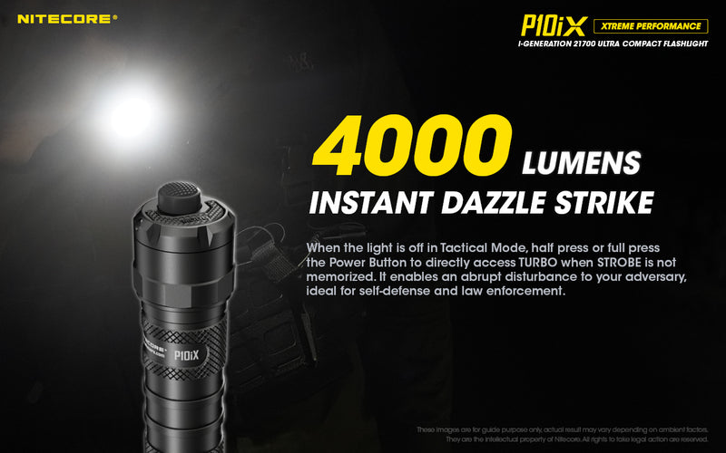 Nitecore P1iX i-Generation 21700 Ultra Compact Flashlight with 4000 lumens instant dazzle strike.