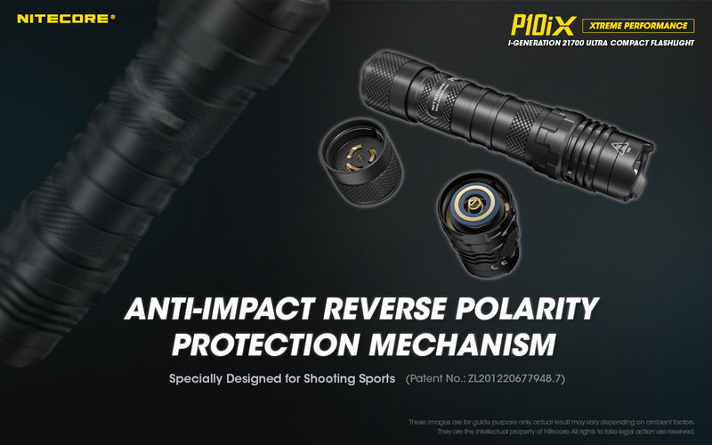 Nitecore P1iX i-Generation 21700 Ultra Compact Flashlight with anti impact reverse polarity protection mechanism.