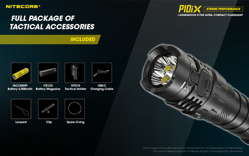 Nitecore P1iX i-Generation 21700 Ultra Compact Flashlight with included full package of tactical accessories.