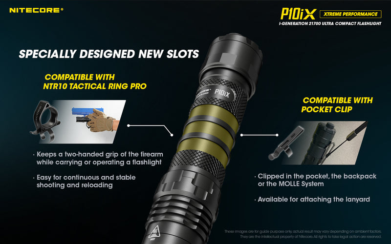 Nitecore P1iX i-Generation 21700 Ultra Compact Flashlight with specially designed new slots.
