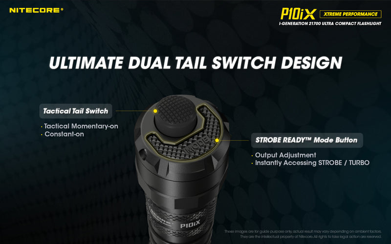 Nitecore P1iX i-Generation 21700 Ultra Compact Flashlight with ultimate dual tail switch design.