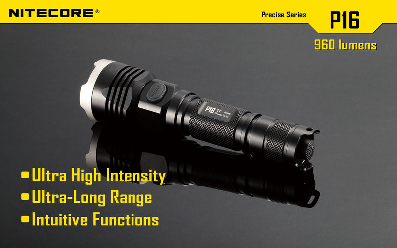 Nitecore P16 Ultra High Intensity Tactical Flashlight Boasts a maximum output of up to 960 lumens with ultra long range.