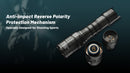 Nitecore P23i i-Generation Long Range 21700 Tactical Flashlight with anti impact reverse polarity protection mechanism.