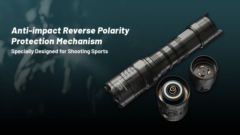 Nitecore P23i i-Generation Long Range 21700 Tactical Flashlight with anti impact reverse polarity protection mechanism.