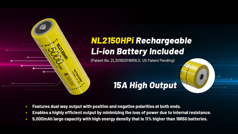 Nitecore P23i i-Generation Long Range 21700 Tactical Flashlight with Nitecore NL2150HPi rechargeable Li-ion Battery Included.
