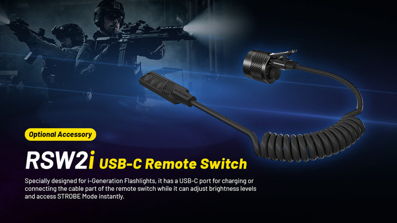 Nitecore P23i i-Generation Long Range 21700 Tactical Flashlight with RSW2i usb C Remote Switch.