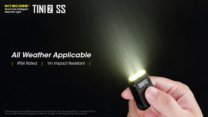 Nitecore Tini2 SS Stainless Steel Dual Core Intelligent Keychain Light with all weather applicable.