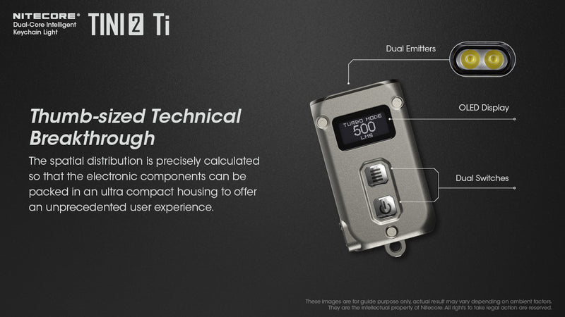 Nitecore Tini2 Ti Titanium with dual core intelligent keychain light with thumb sized technical breakthough.