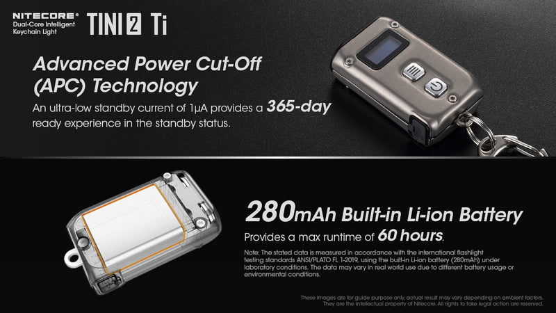 Nitecore Tini2 Ti Titanium with dual core intelligent keychain light with advanced power cut off technology.