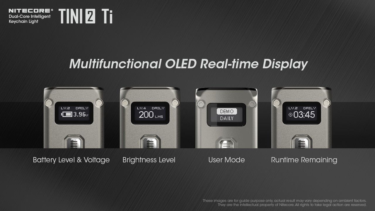 Nitecore Tini2 Ti Titanium with dual core intelligent keychain light with multifunctional OLED real time display.