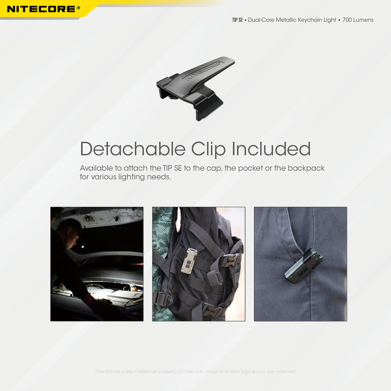 Nitecore TIP SE Dual Core Metallic Key chain light with detachable clip included.