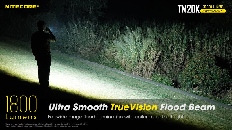 Nitecore TM20K lumens searchlight with ultra smooth true vision flood beam.