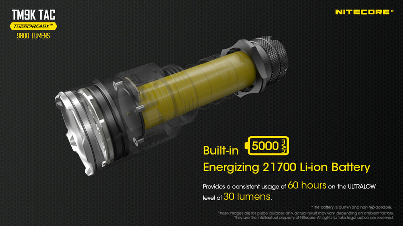 Nitecore TM9K TAC 9800 lumens Turbo Ready Tactical Rechargeable LED Flashlightnwith built in 5000 mAh energizing 21700 Li-ion Battery