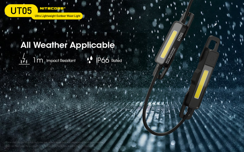 Nitecore UT05 Ultra lightweight Outdoor Waist Light is all weather applicable.