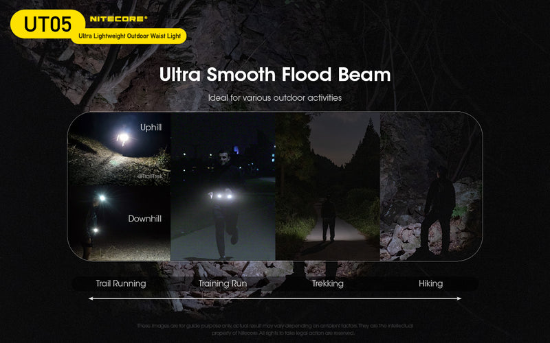 Nitecore UT05 Ultra lightweight Outdoor Waist Light with ultra smooth flood beam.