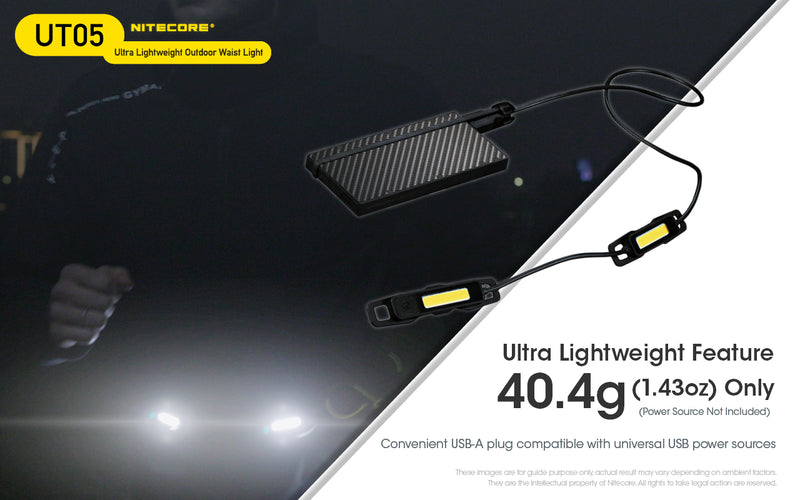 Nitecore UT05 Ultra lightweight Outdoor Waist Light with ultra lightweight features - 40.4 grams.