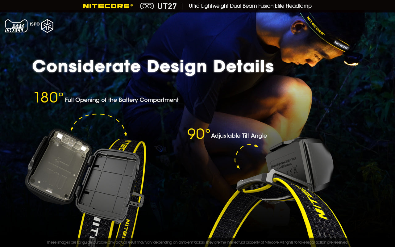 Nitecore UT27 Ultralight weight Dual Beam Fusion Headlamp with considerate design details.