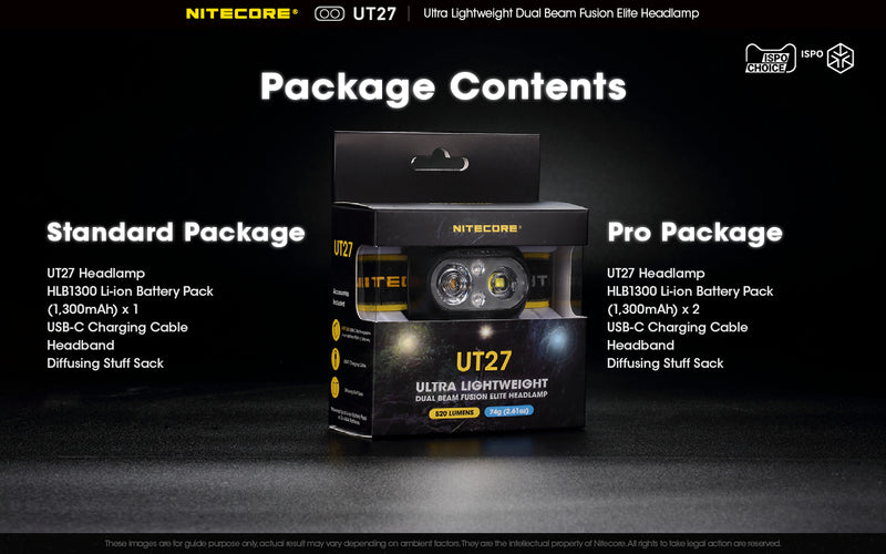 Nitecore UT27 Ultralight weight Dual Beam Fusion Headlamp with Pro Package